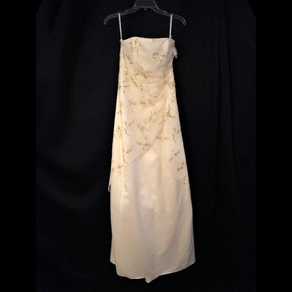 Ivory Floor Length Gown with floral accents - Picture 1 of 12